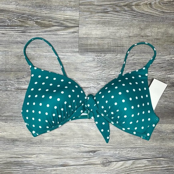 Salt + Cove Women's Teal/White Dot It Goin On Push-up Triangle Bikini Swim Top - Picture 2 of 3
